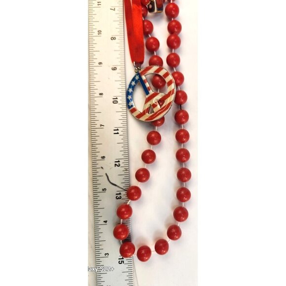 Peace Sign Beads Red, White & Blue Set of 3 necklaces America USA - Picture 5 of 7